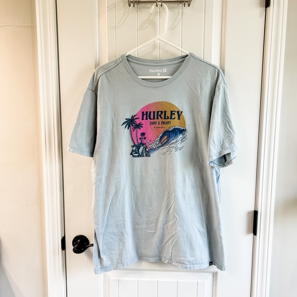 Hurley Light Blue Surf Waves Palm Tree Logo Graphic Size XL - Picture 3 of 8